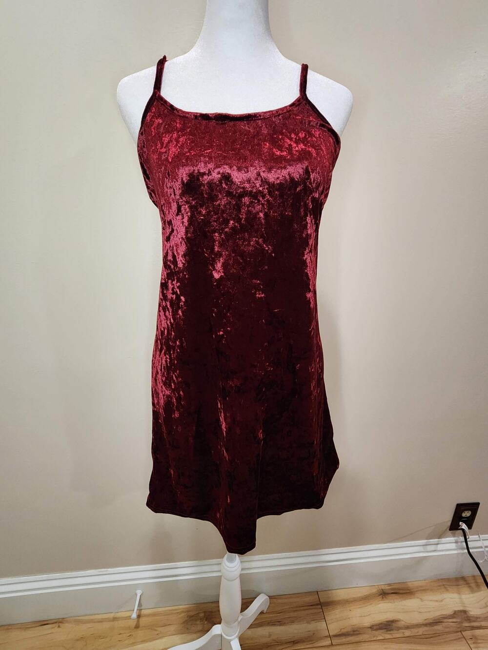Messy Buns Lazy Days Crushed Velvet Slip Dress Burgundy Mini Size S Y2K